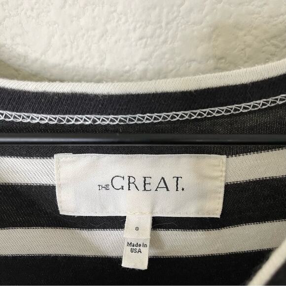 THE GREAT Stripe Ruffle Balloon Sleeve Mini Dress Black White Size 0 US / XS - Picture 5 of 7